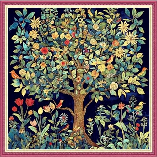 Image of Fanxvivy Stamped Cross Stitch Kits for Beginners Full Range of Cross Stitching Preprinted Embroidery Kits for Adults, 11CT Embroidery Pattern Needlepoint Kits-Tree of Life Bird 18x18 inch