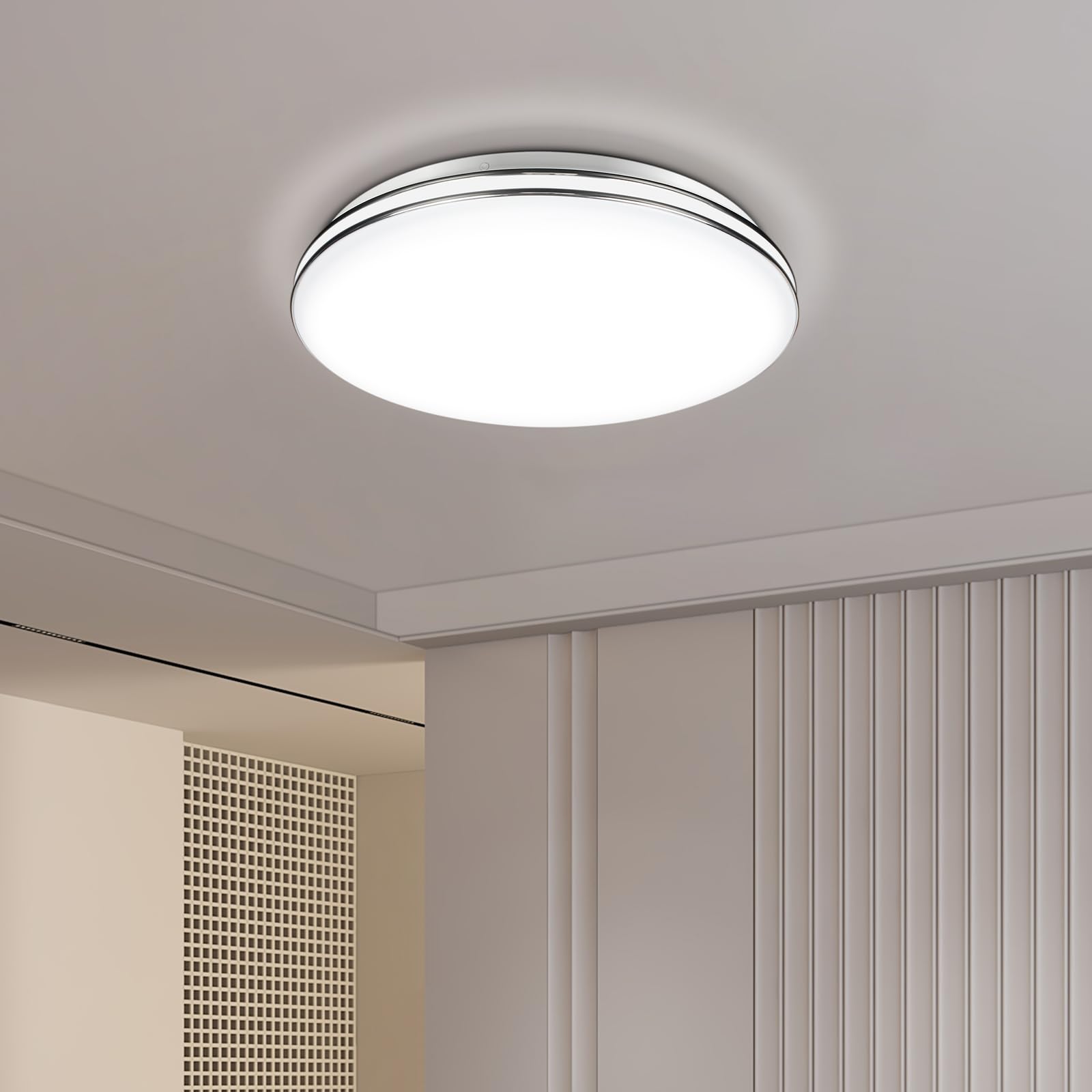 VIPMOON 30W LED Ceiling Light, 2700LM 6500K Cool White Super Bright Silver-Rimmed Round Flush Mount Ceiling Lamp for Bedroom, Kitchen, Garage Hallway, Porch, Cabinet Office, Children's Room