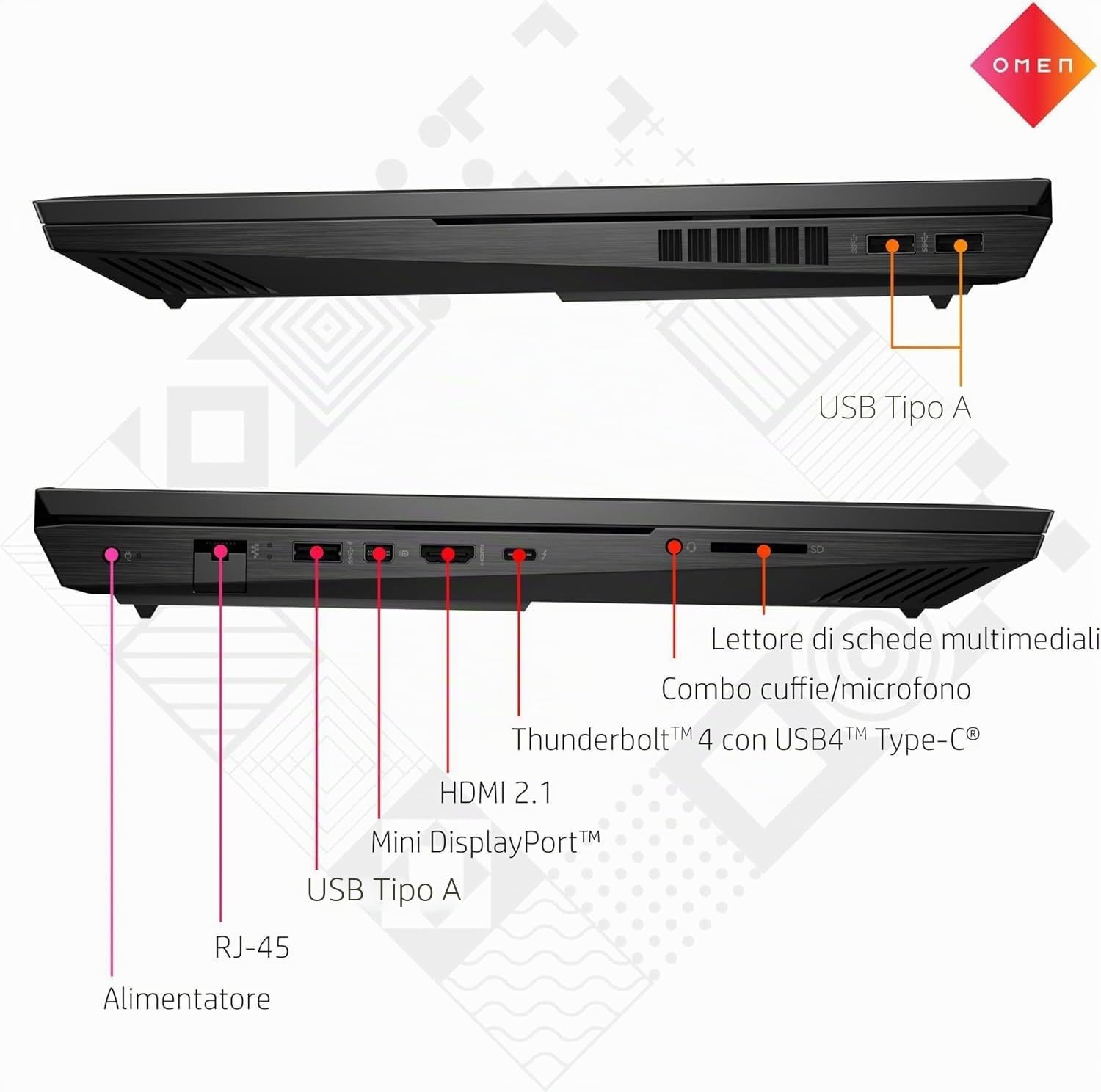 HP OMEN 17-ck1001sl, Intel Core i7-12700H, RAM 32GB DDR5 4800Hz, SSD PCIe NVMe da 1TB M.2, Grafica Nvidia RTX 3080Ti 16GB DDR6, Display 17,3" QHD 165Hz IPS, Wi-Fi 6, Windows 11, Nero