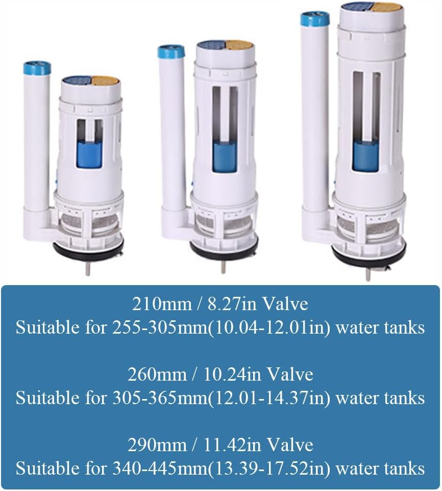 Toilet Repair Kit Dual Flush Valve – 2.5" Drain/1/2" Fill Thread/2.24" Push Button for One-Piece Toilets (210mm+58mm)