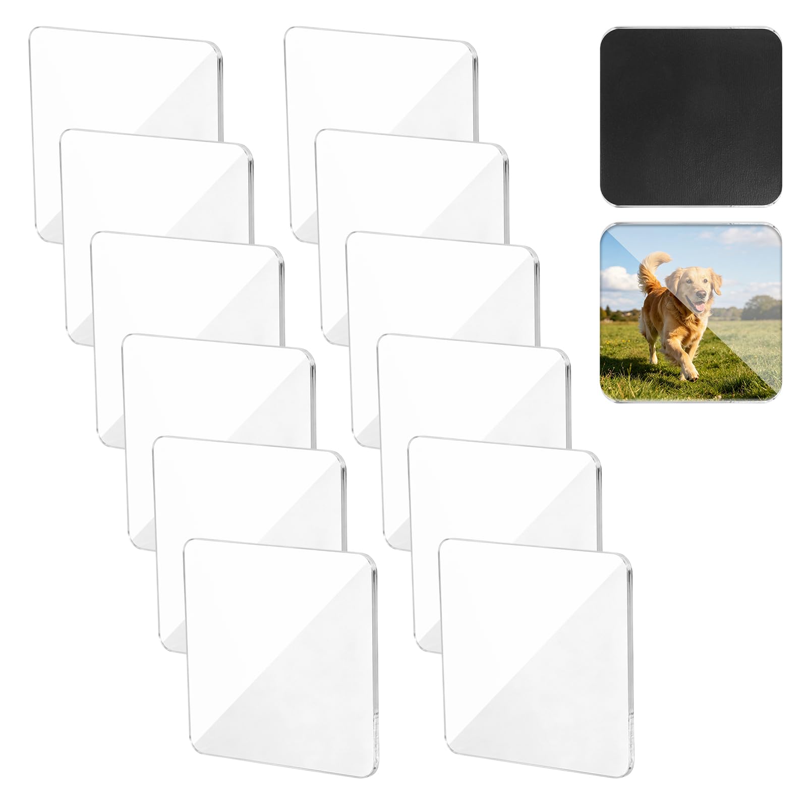 12pcs Acrylic DIY Fridge Magnets, 5x5cm/2x2in Clear Acrylic Custom Picture Square Fridge Magnets Photo Frames Craft Set Suitable for Home Classroom Office Cabinet