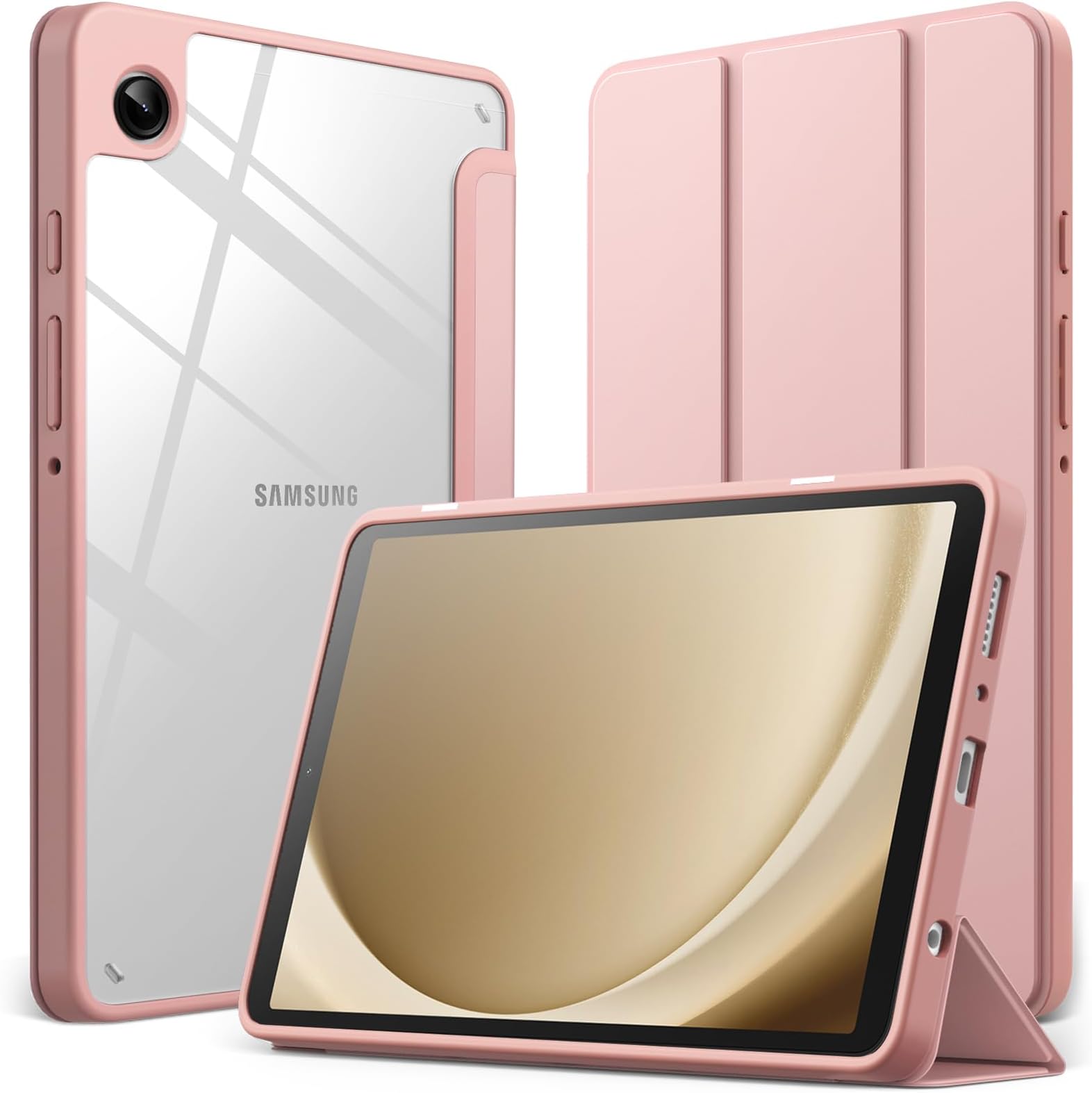 JETech Case for Samsung Galaxy Tab A9 8.7-Inch 2023, Clear Transparent Hard PC Back, Protective Tri-Fold Stand Slim Tablet Cover (Rose Gold)