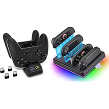 HEATFUN Switch 2 Controller Charging Dock Combo Dual Charger for Switch 2 Pro & 4-Port Joy-Con 2 Magnetic Fast-Charging Station LED Indicators, Type-C Adapter, RGB Lights & Wall Mount
