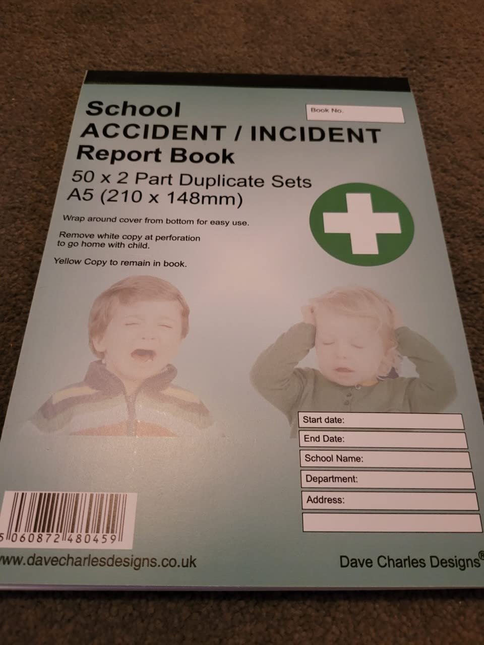 School Accident/incident report book A5 50 X 2 part child accident report