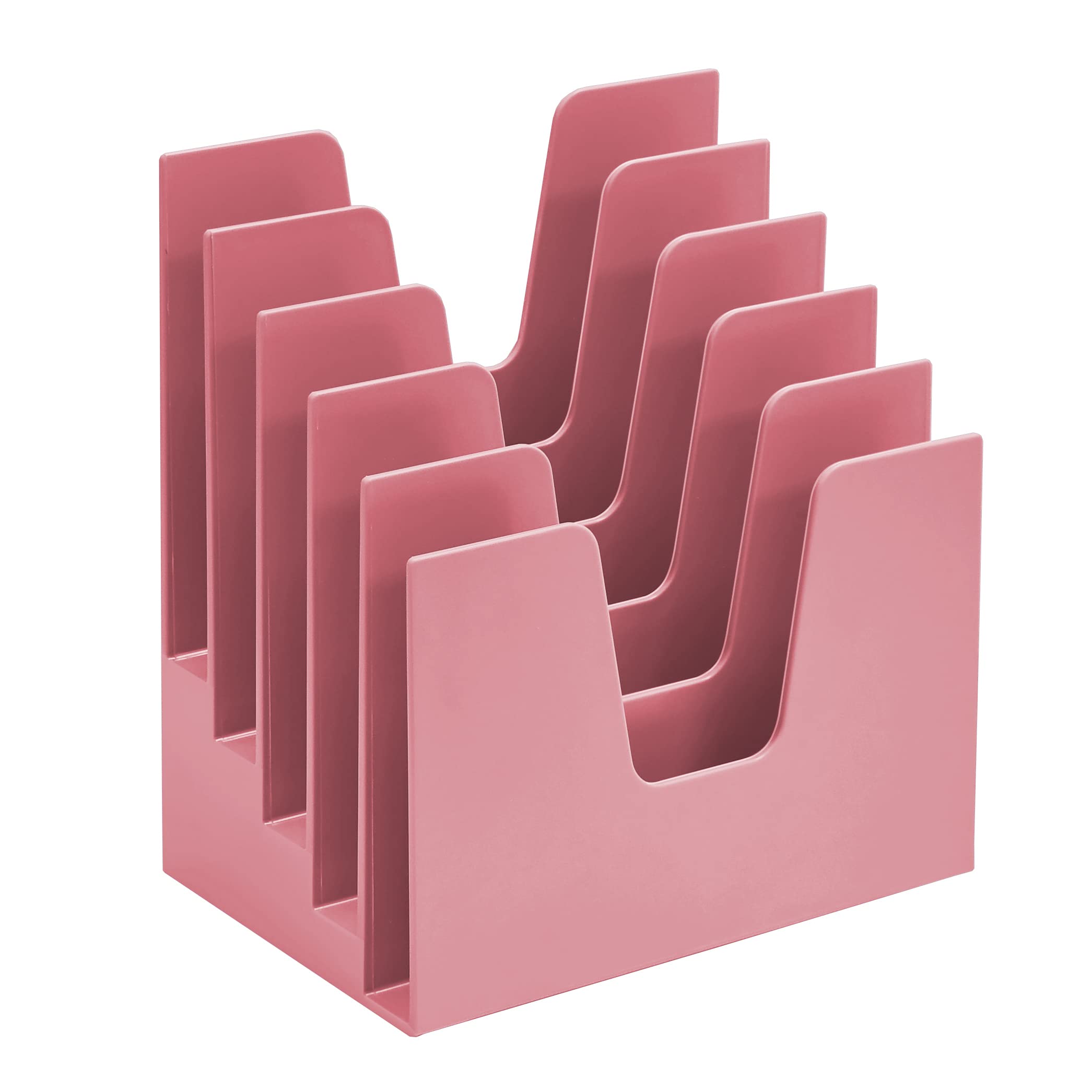 Acrimet 5 Section Incline File Sorter Organizer, Mail, Folder, Letter Desk Organizer, Rack for Office Organization Desktop (Plastic) (Solid Pink Color)