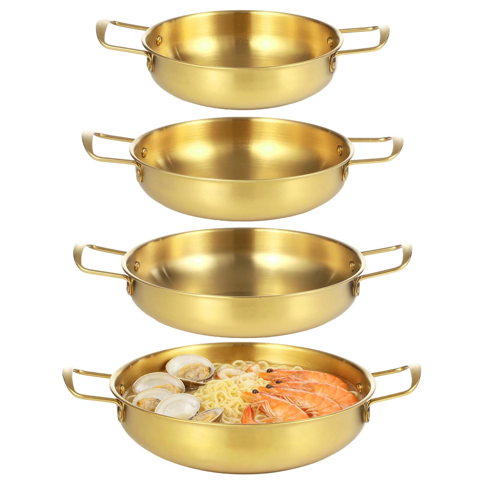Koreanischer Ramentopf mit Doppelgriff, Edelstahl-Kochtopf, 21,6 - 27,9 cm, flacher Boden, für Nudeln, Nudeln, Suppe, 4 Stück