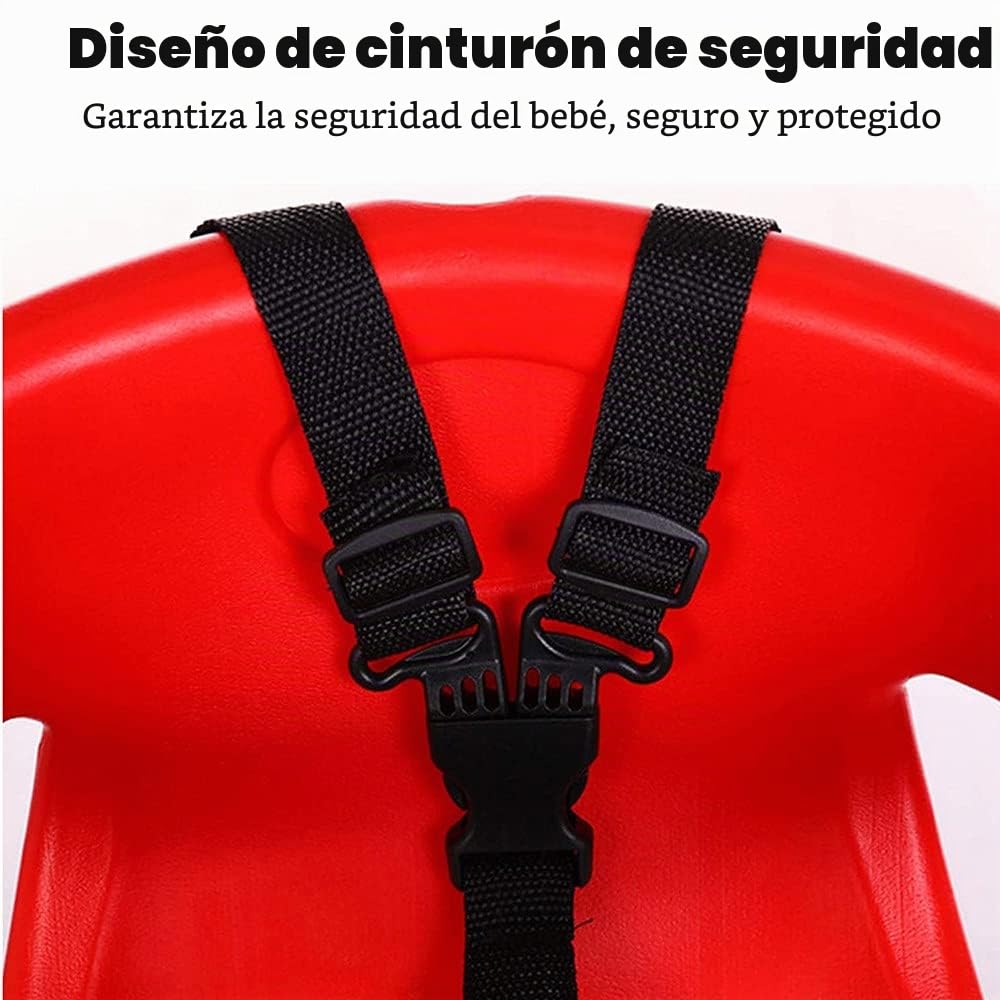 Silla Delantera para Niños para Bicicleta Sillas de Bicicletas para Niños, Asiento Bicicleta para Niños con Cinturón de Seguridad, Respaldo, Pedales, Pasamanos para Niños, Niñas Red