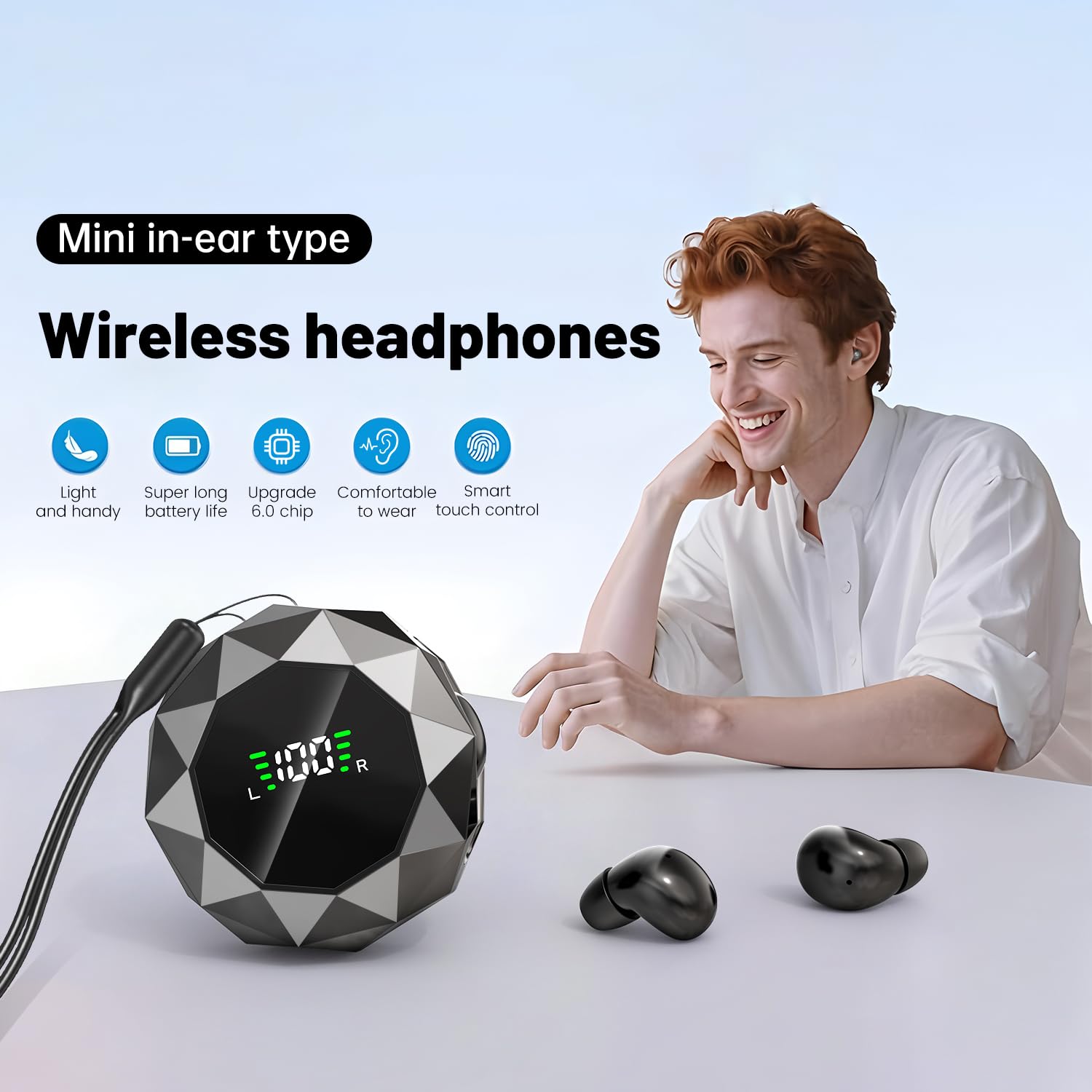 Mini auriculares invisibles inalámbricos Bluetooth de perfil bajo, auriculares ocultos discretos para el trabajo, auriculares pequeños, auriculares invisibles para dormir para canales