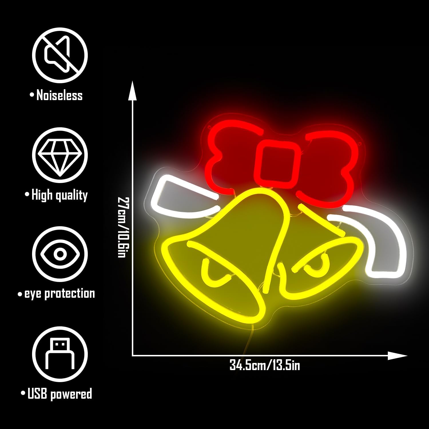 Christmas Neon Sign for Wall Decor Bell Shape Led Neon Signs Dimmable Jingle Bell Neon light for Bedroom Kids Room Bar Xmas Light up signs for Christmas Gifts Party Decor - Image 5