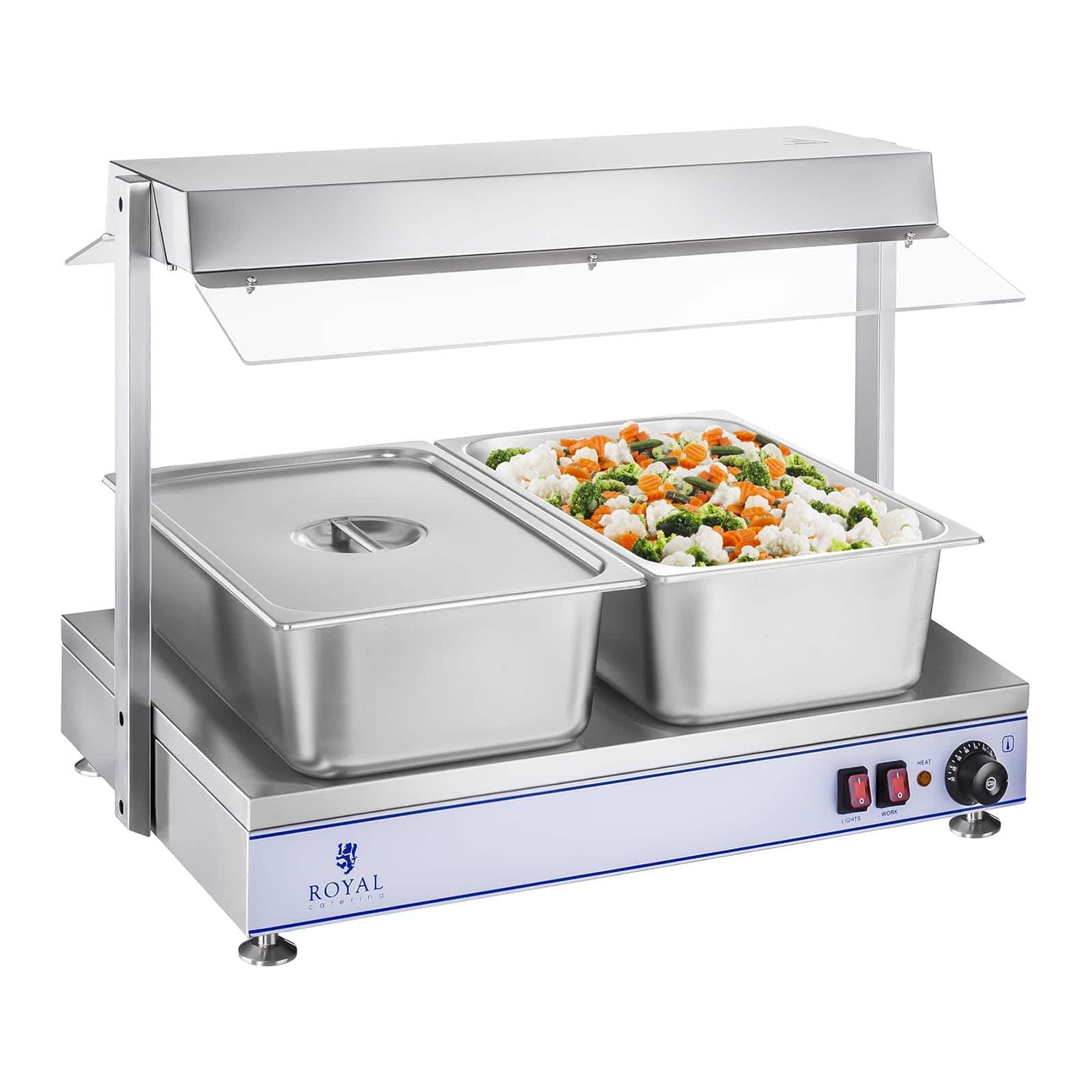 Royal Catering RCHP-70 Warmhalteplatte Heizplatte (1.100 Watt, 70 x 50 cm, 2 Halogenlampen, Edelstahl, Temperaturbereich bis 110 °C) Bain Marie Speisenwärmer Suppenstation Wärmetheke