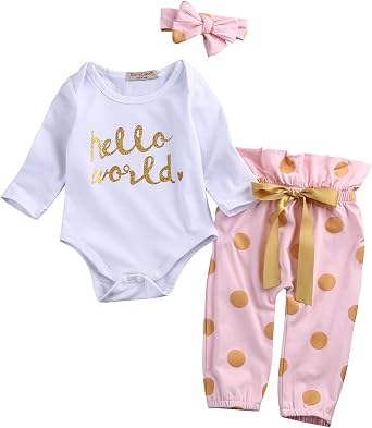 Infant Newborn Baby Girls Clothes Fall/Winter Outfits Long Sleeve Letter Printed Romper Pants Headband Set