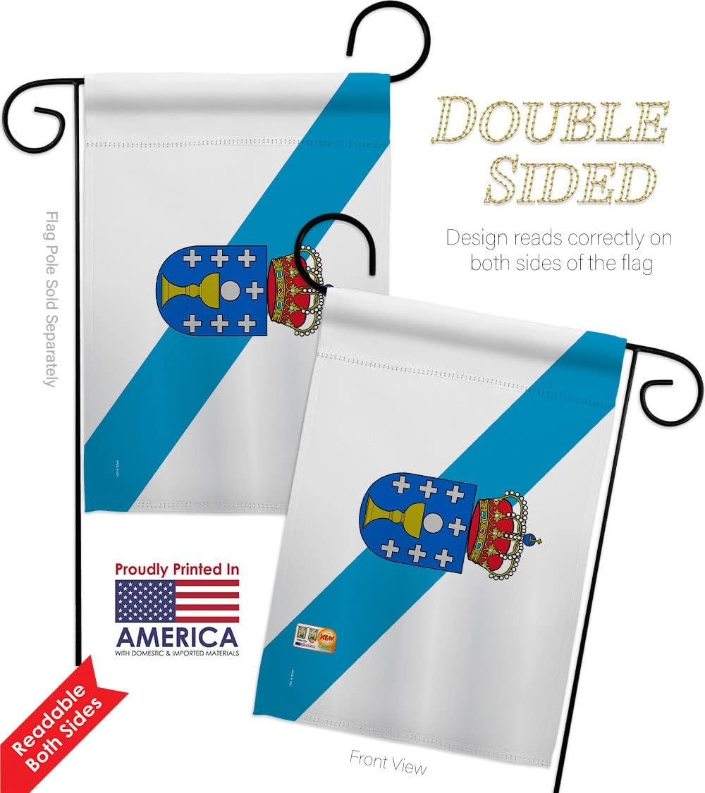Galicia Garden Flag Set Wood Dowel Regional Spain Communities Southwestern Europe Territory Old History Country Particular Area Small Gift Yard House Banner Double-Sided Made In USA 13 X 18.5