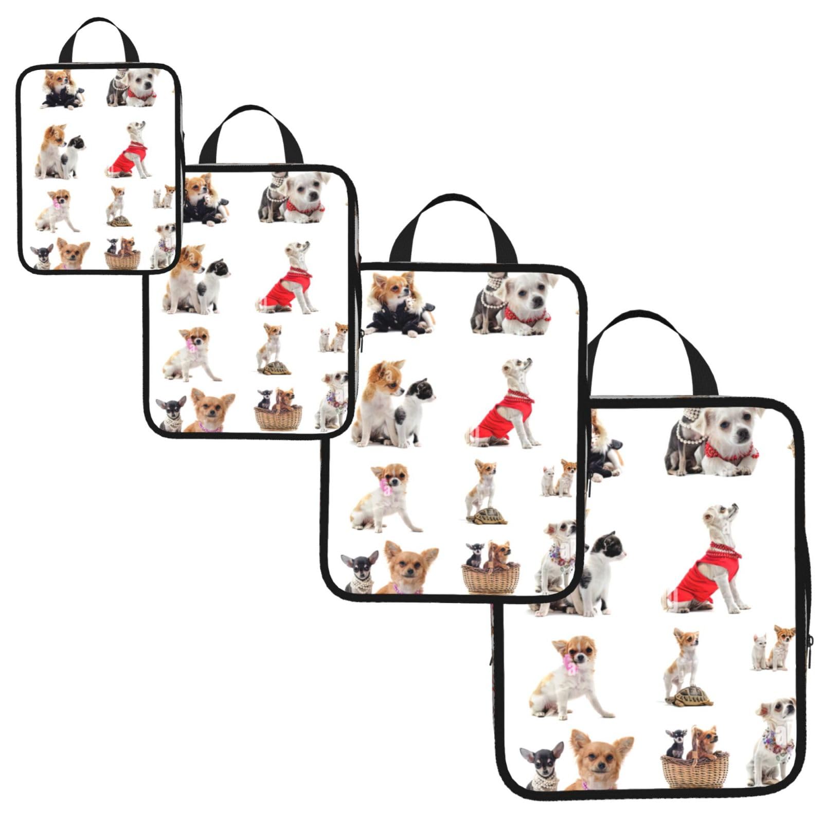 Cute Chihuahua Pug Pattern Print 4 Set Compression Packing Cubes for Suitcases,Expandable Storage Bag Organizers