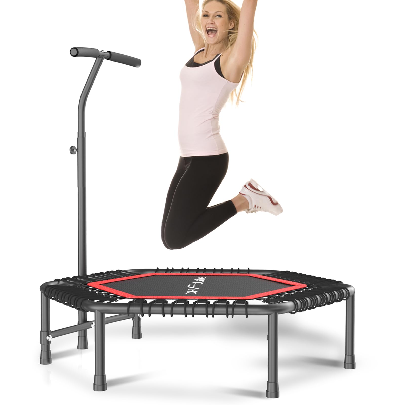 DH FitLife Trampolín Fitness, Ø114cm, Cama Elástica de Interior para Adultos y Niños, Capacidad de Carga 150kg, 3 Niveles de Asas Ajustables, Estable y Silencioso para Cross Jumping y Ejercicio