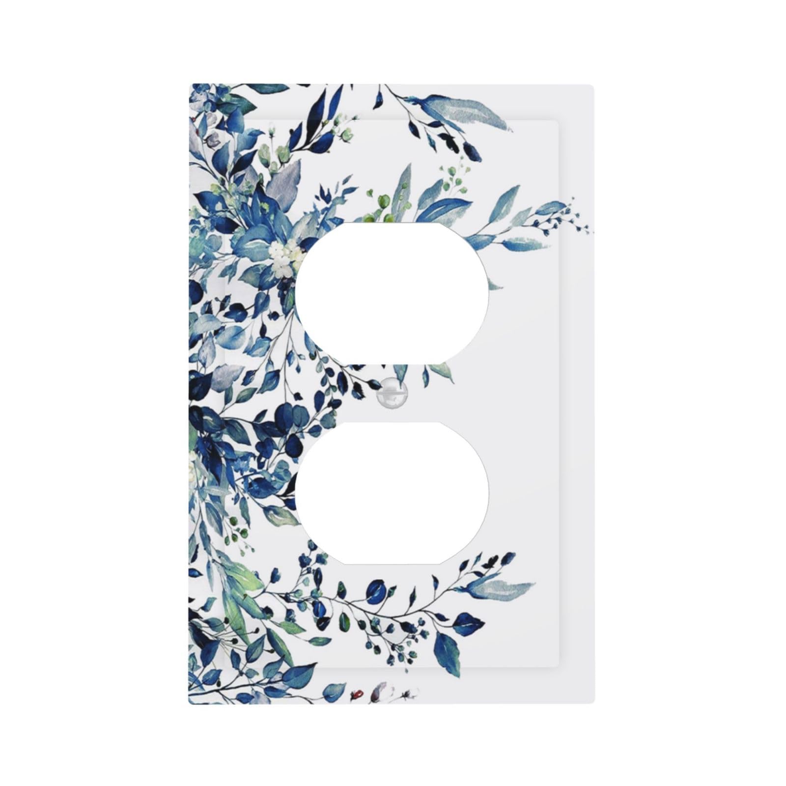Blue Eucalyptus Watercolor Plant Leaves Floral 1 Gang Duplex Outlet Covers Faceplate Decorative Light Switch Cover Plate Single Electrical Wall Plate