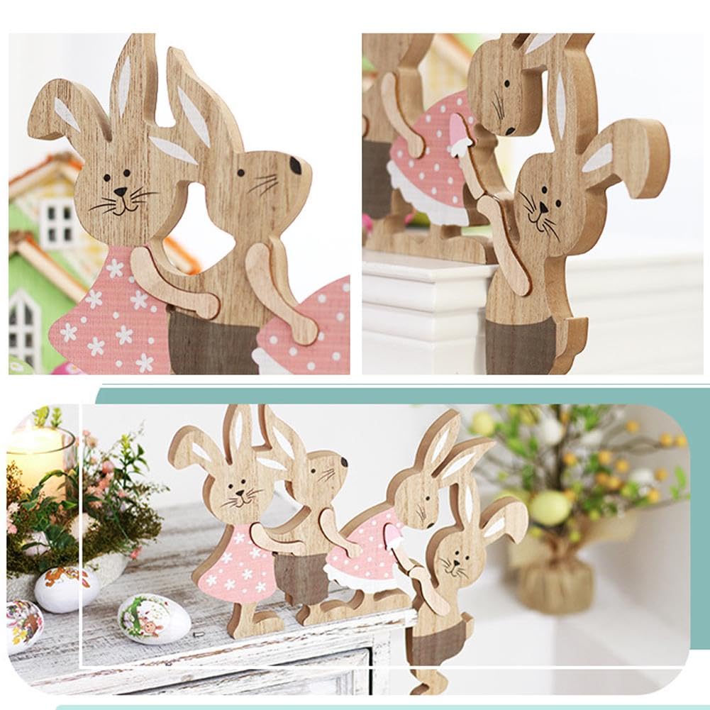 Décoration Printemps Pâques – Lapin en Bois pour Porte, Fenêtre ou Réfrigérateur, Figurine Double Face,Droite