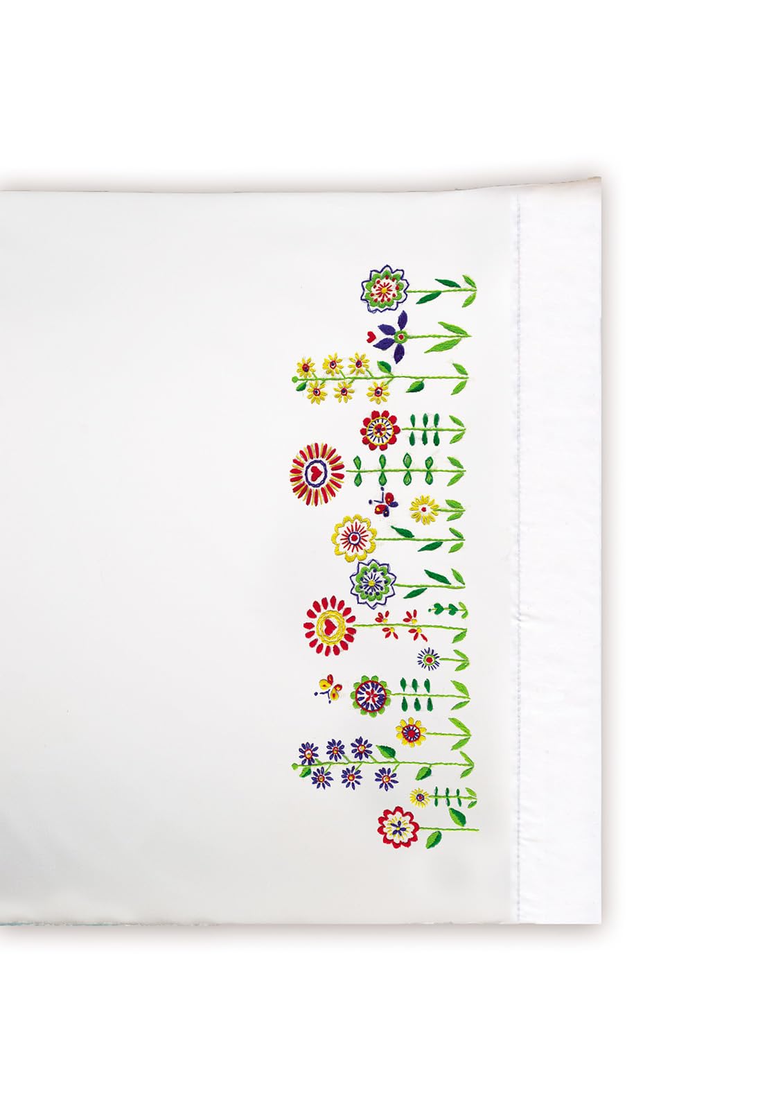 Design Works Crafts Stamped Pillowcases, Floral Whimsy, 20" x 30" Embroidery Kit, white with multicolor