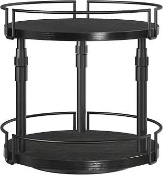 HOOBRO Lazy Susan Organizer Spice Rack, 2-Tier Height Adjustable Rotating Lazy Turntable Spice Organizer, for Kitchen Countertop and Cabinet, Black BB05TL01