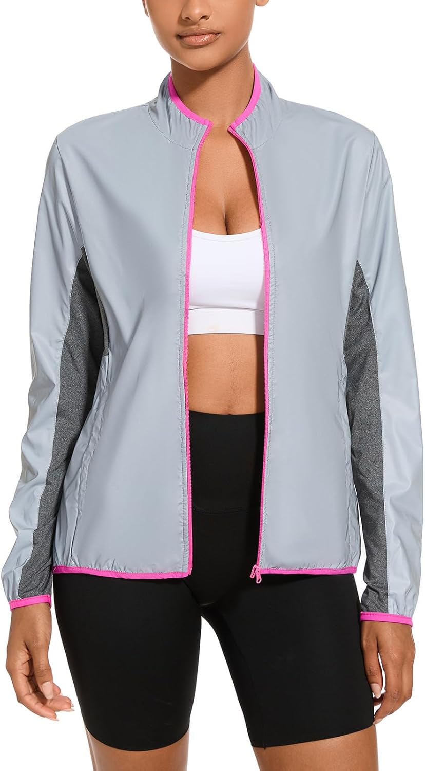 bpbtti Women's Lightweight Full Zip Windbreakers Reflective Jackets workout Tops For Spring/Autumn - Image 4