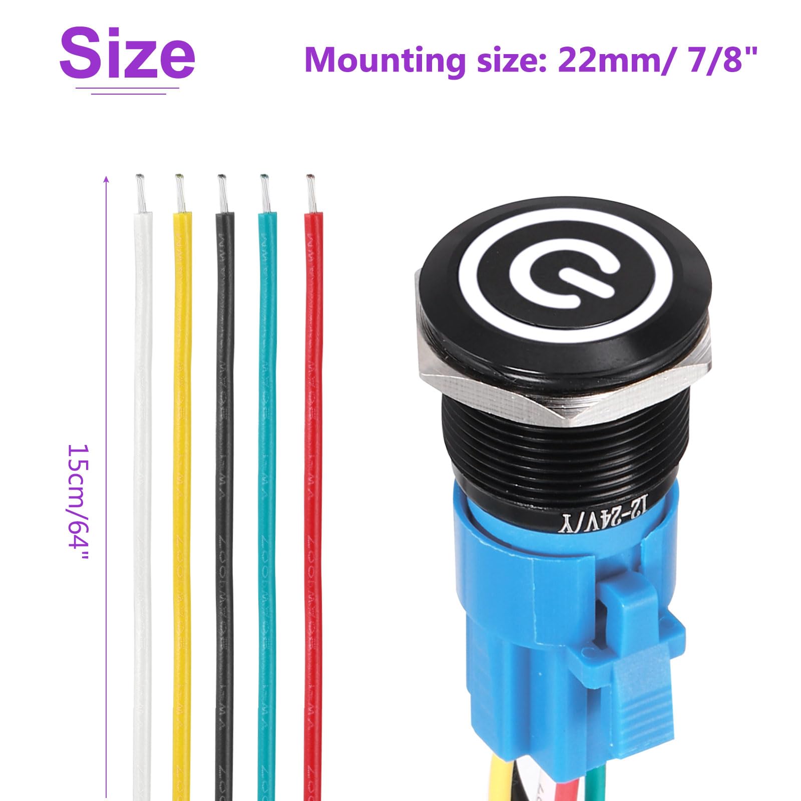 DMiotech 2 Pcs 22mm / 7/8" Push Button Switch - Image 4