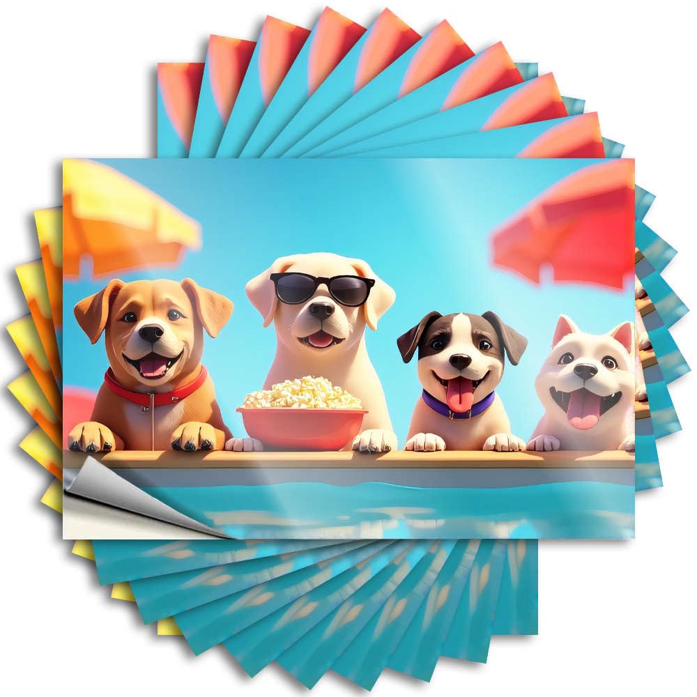 Four Happy Dogs Enjoying Popcorn By The Pool. Retro Home Decor Optical Illusion - Tattoo Garage Waterproof Decal(12X18CM)