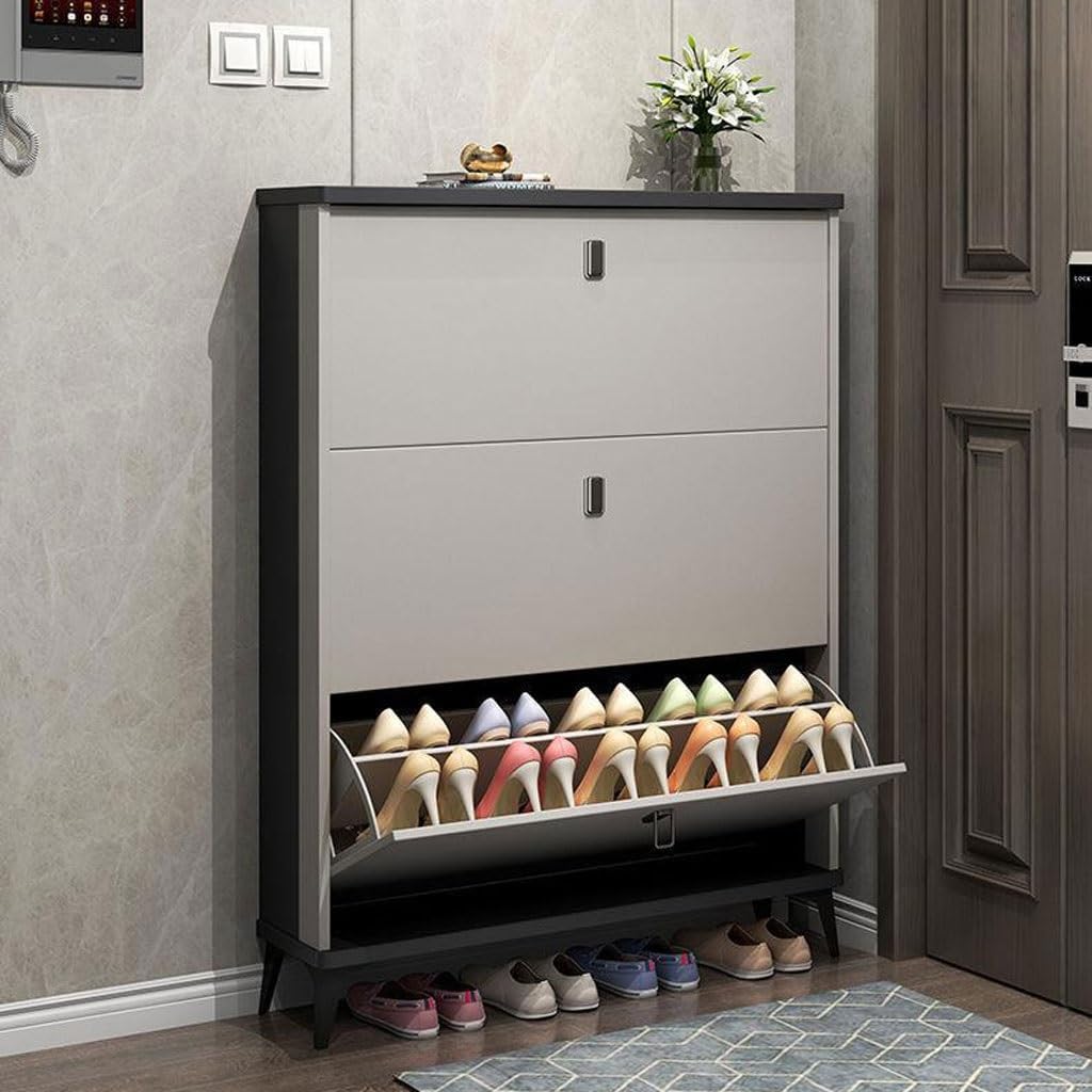 Freestanding Shoe Rack Locker Shoe Cabinet, Large-Capacity Flip-Type Entrance Cabinet, Simple Modern Storage Shoe Rack, Household Doorway Multifunctional Locker(Color:A) (A One Size)