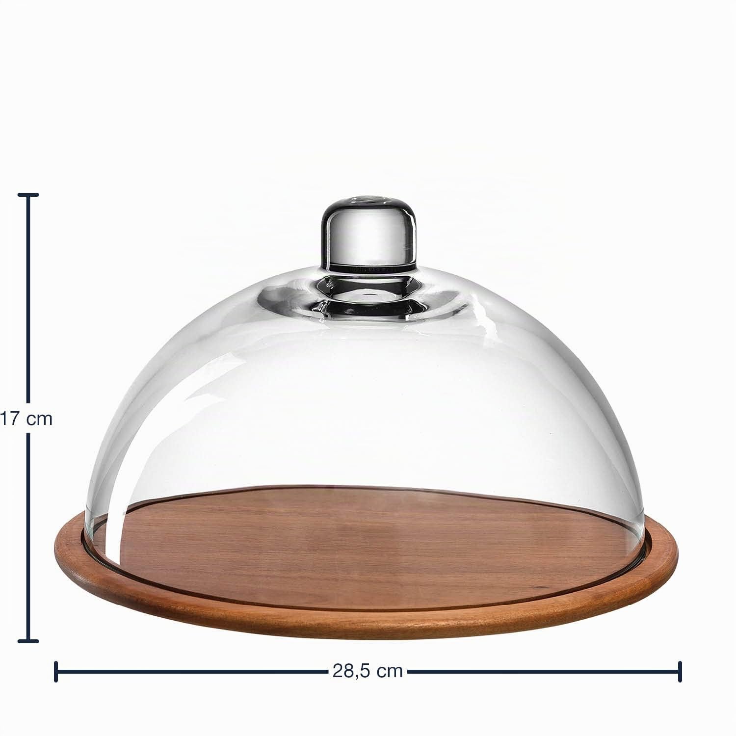 LEONARDO HOME Cucina Holz-Käseplatte und Glas-Glocke, Käse-Brett aus Holz inklusive Glas-Haube, 2er Set, Ø 280 mm, 018519