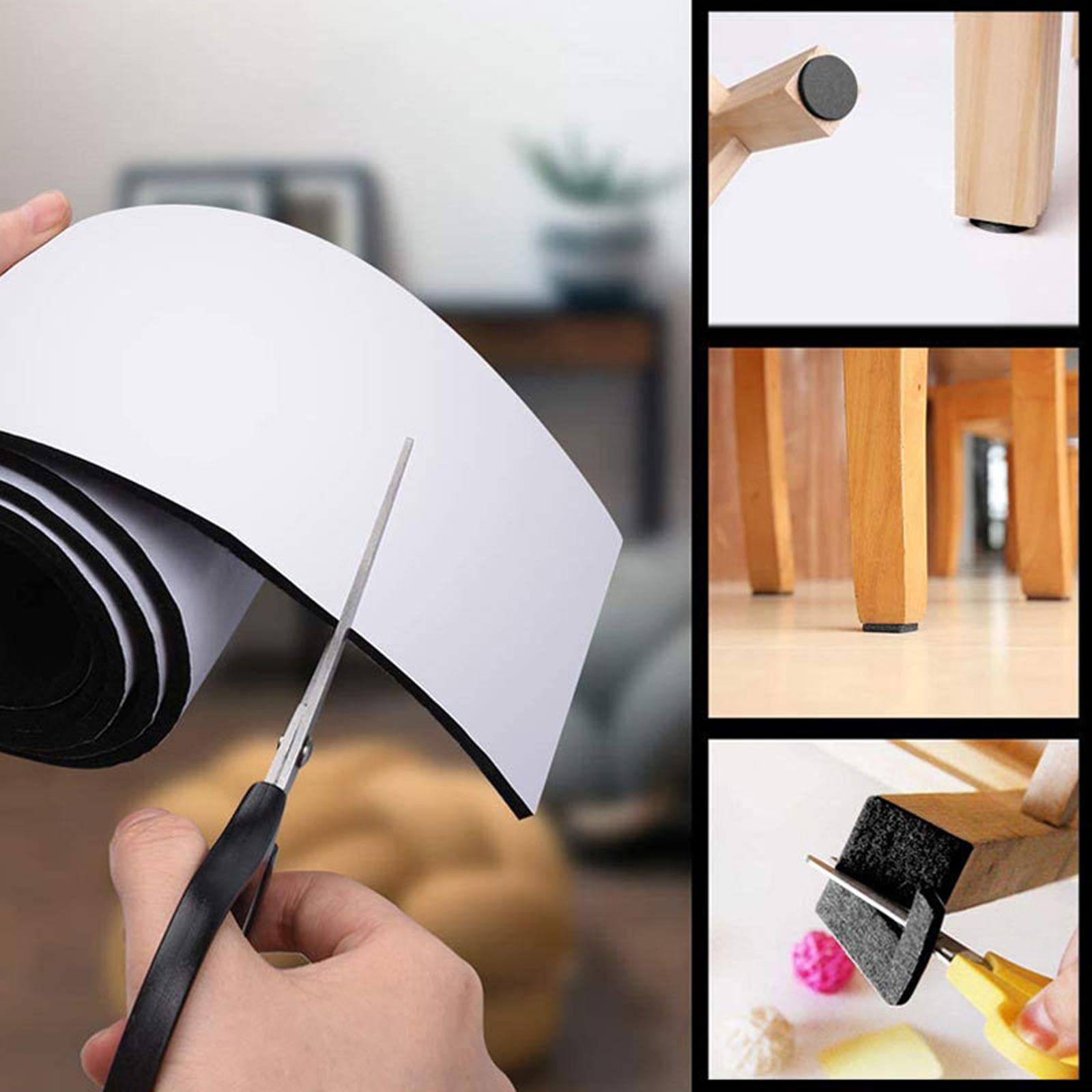 Juego de 5 rollos de fieltro autoadhesivos para superficies duras, tiras de fieltro resistentes, color gris claro