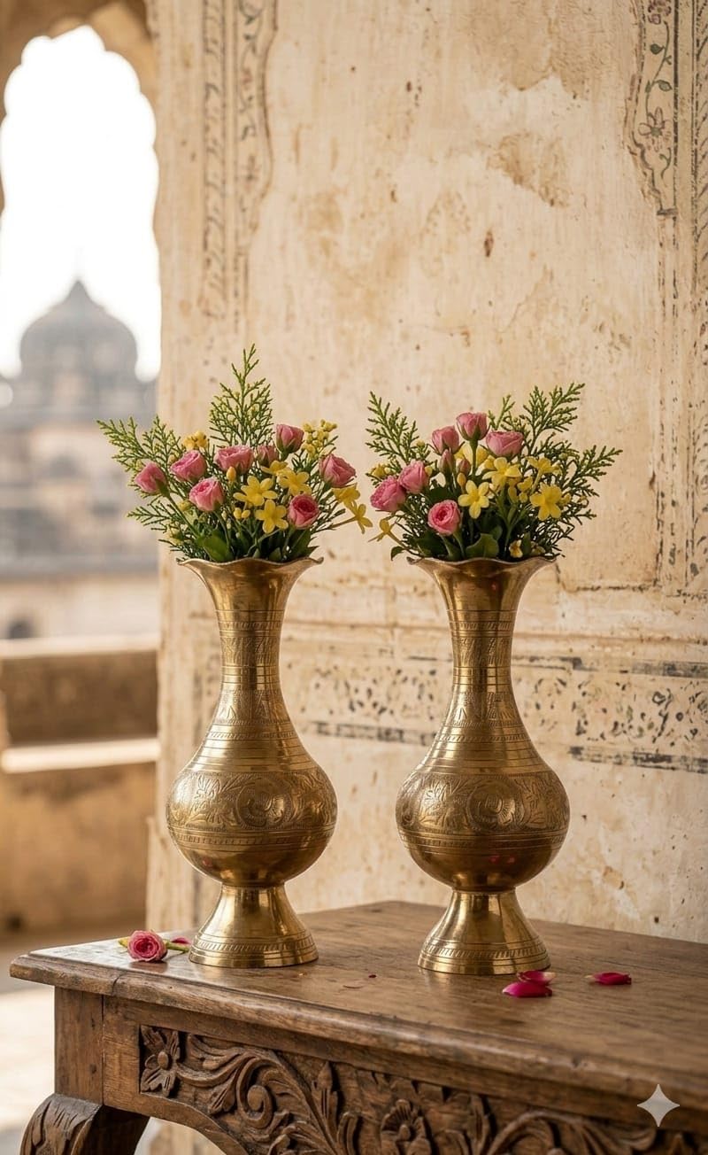 FOXEN COLLECTION Brass Flower Vase Pure Hand Crafted Flower Vase for Home Decoration Set of 2-image-28