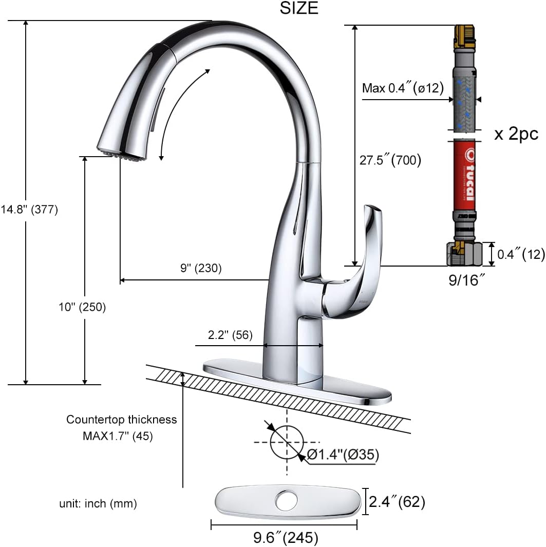 Buу 1 gеt 1 WOWOW Kitchen Faucet with Sprayer, Pull Down Kitchen Faucet with Dual Function Sprayer, Single Handle, Leak Free 360 Degree Rotatory Elegant Gooseneck Kitchen Faucet (Chrome)