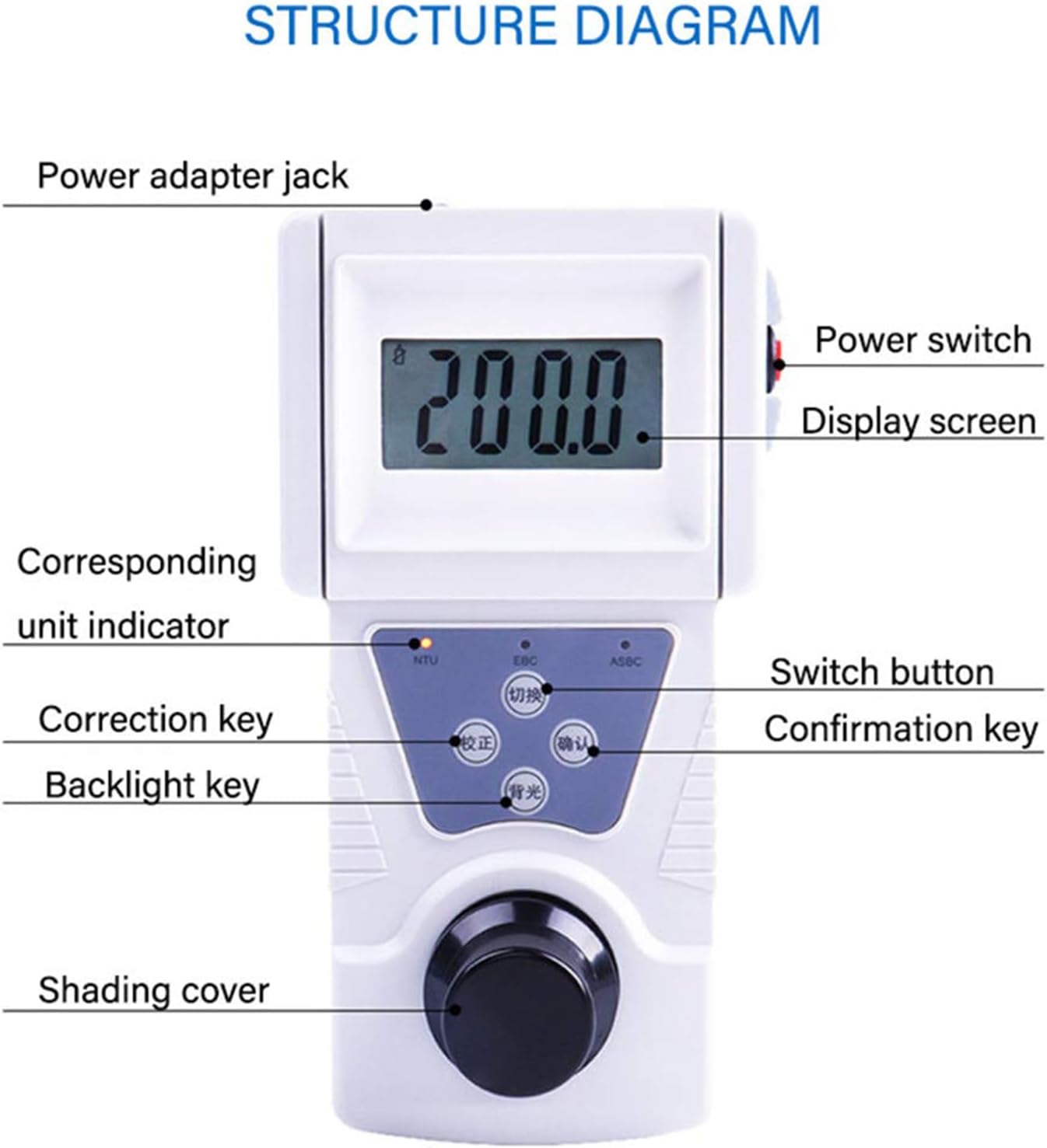 Portable Handheld Turbidimeter, PH Sensor Industrial Water, Water Turbidity Meter, Measurement Range 0-200 (NTU), Backlit Display, for Water Quality Testing