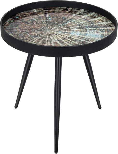 COSTWAY Round Coffee Table, Small Side Table Cocktail Tea Desk, Nightstand Bedside Sofa End Table for Living Room, Bedroom and Balcony (Black, Round with Tray and Steel Legs)