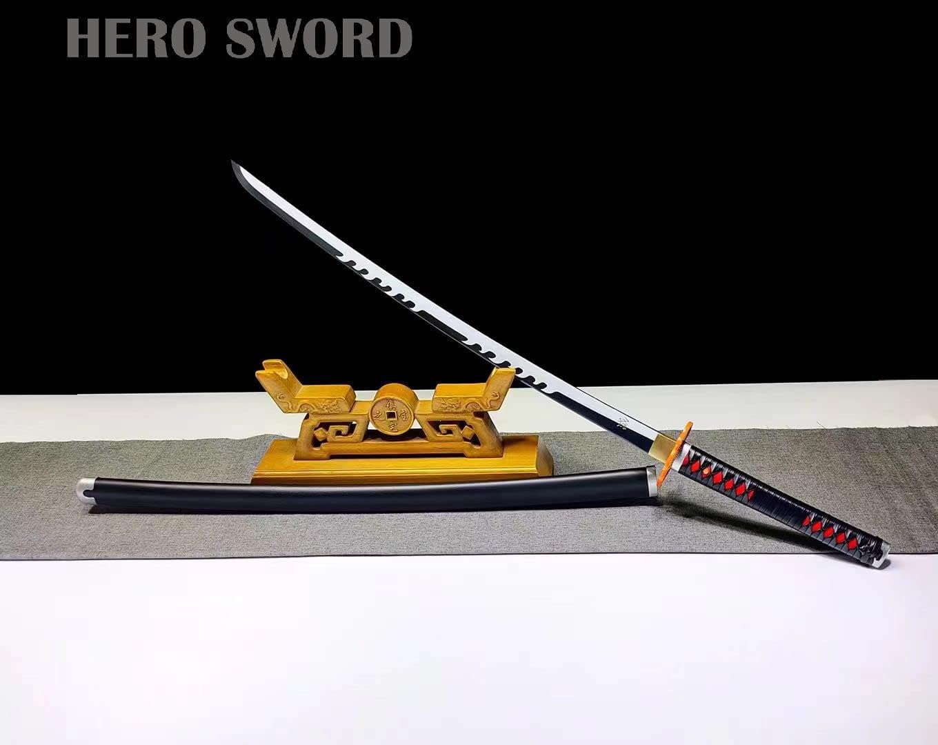 HERO SWORD Handmade 1095 High Carbon Steel DemonSlayers Katana Sword Agatsuma Zenitsu Cosplay Knife Sharp Japanese Anime Sword Real Weapon
