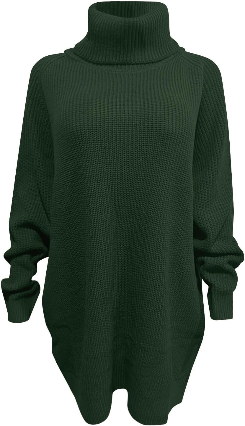 Turtle Neck Sweaters Long Sleeve Knit Loose Pullover Sweater Dress Fall Winter Outfits,S-XL