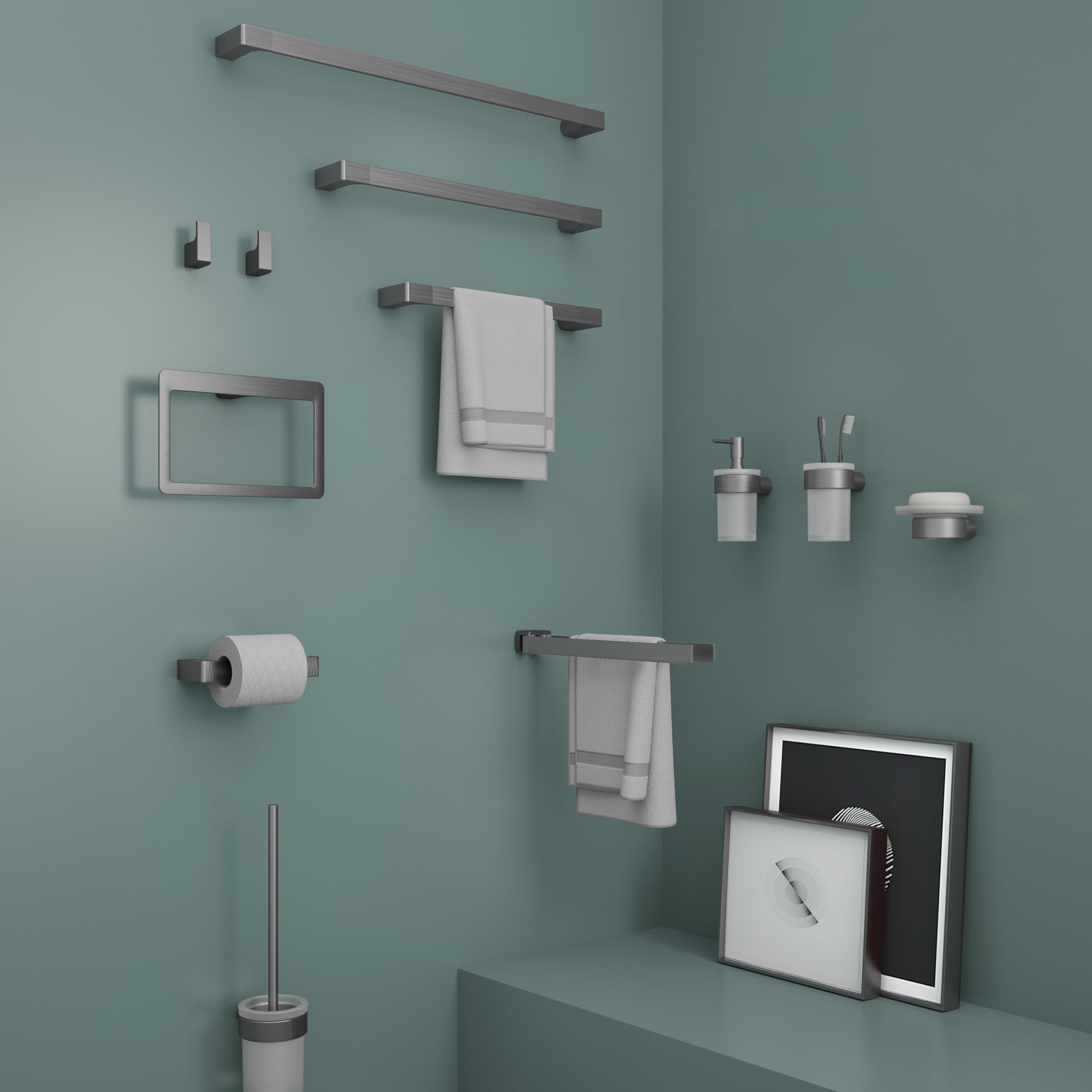 Gedy Pirenei Dosificador Jabón Latón Cristal Satinado Gun Metal | L6,9 x P10,5 x H15,1 cm | Latón/Cristal/Plástico | Pared tornillos+tacos | Gun Metal | PVD