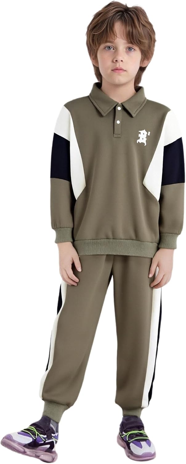 Yhong Boy's Tracksuit Collared Sweatshirt And Jogging Pants Set 2 Pieces Sweatsuits Kids Casual Daily Wear