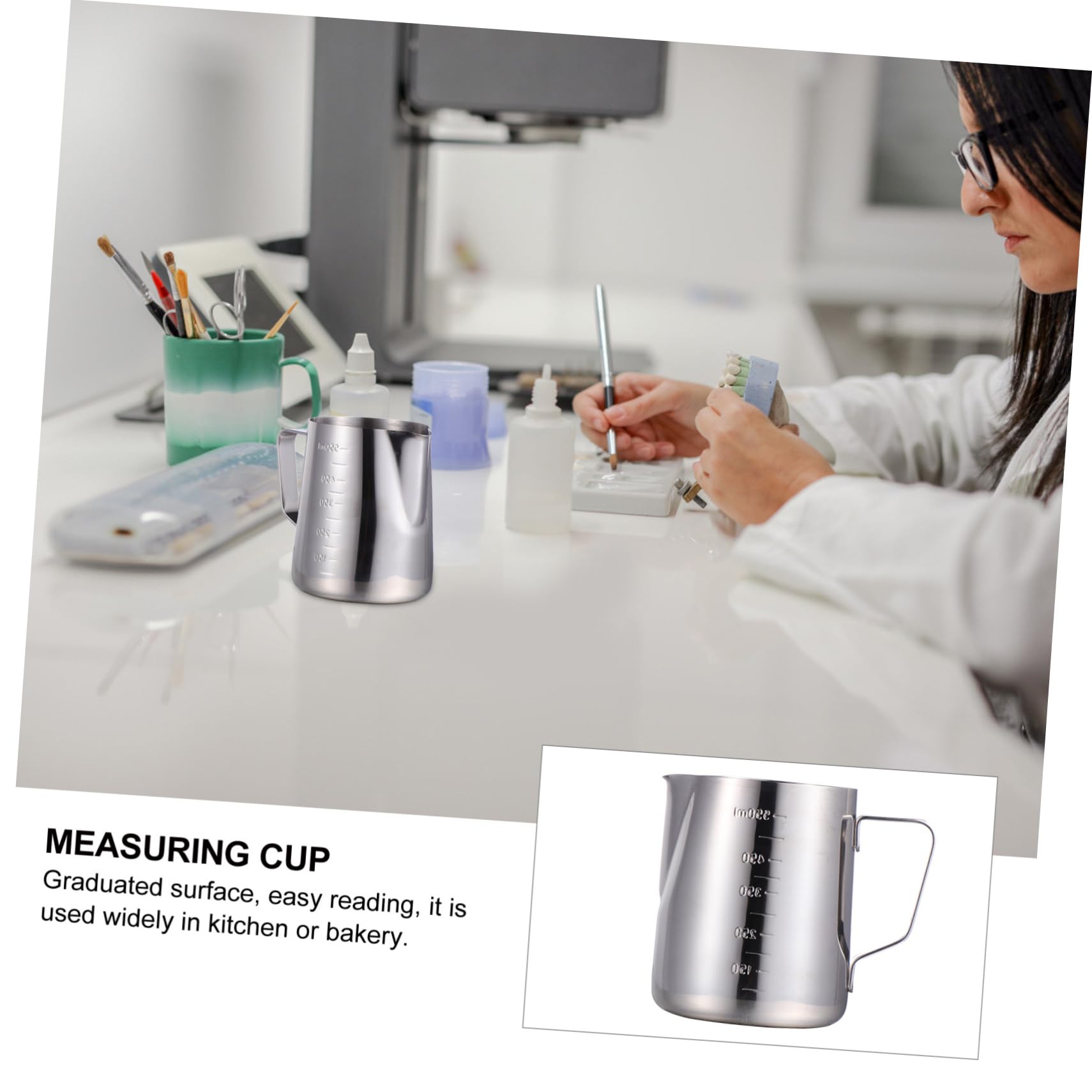 Ciieeo 2 Stck. Messbecher mit Ausguss Praktischer Latte Art Becher für Flüssigkeiten Lebensmittelechter Kaffeekrug mit Komfortgriff für Küche und