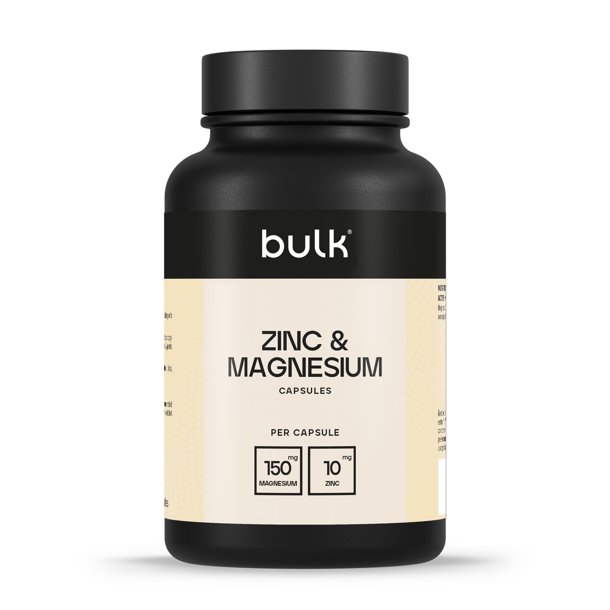 Bulk Gélules de Zinc et Magnésium, Soutient la santé des os musculaires et la fatigue, 180 Capsules