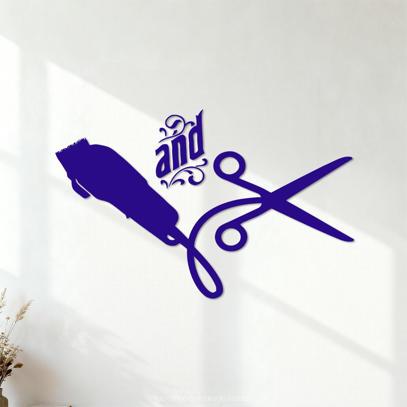 Engraving Decals Hair Salon Hairstylist Hairdressing Tools Scissors Barber Shop Beauty Salon Barber Shop Logo 48x75.7cm Do not Damage the wall Surface DarkBlue