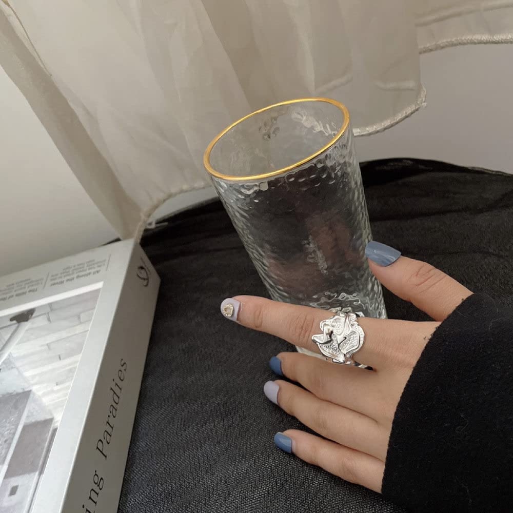 HGJH Anello Regolabile,S925 Sterling Silver Rughe Anello Grosso Anelli Regolabili Irregolarità Anello Aperto Anello Dito Indice Anello Eternità Fascino di Nozze Gioielli Regali per Ragazze Signore