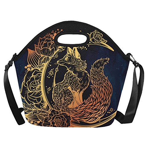 Lunch Tote Bag Gold Fox Animals Portable Lunchbox Handbag Navy Blue