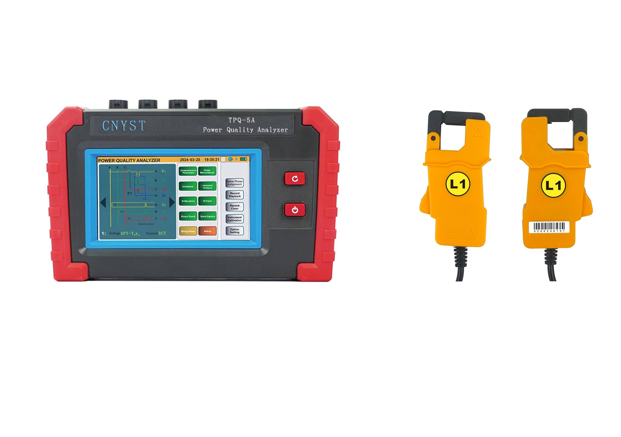 CNYST Power Quality Analyzer 3 Phase Power Quality Meter with 4-Channels Current and 3-Channels Voltage Waveforms Real-time Display Clamp Current Sensor Range 10mA~10.0A Frequency 40Hz~70Hz