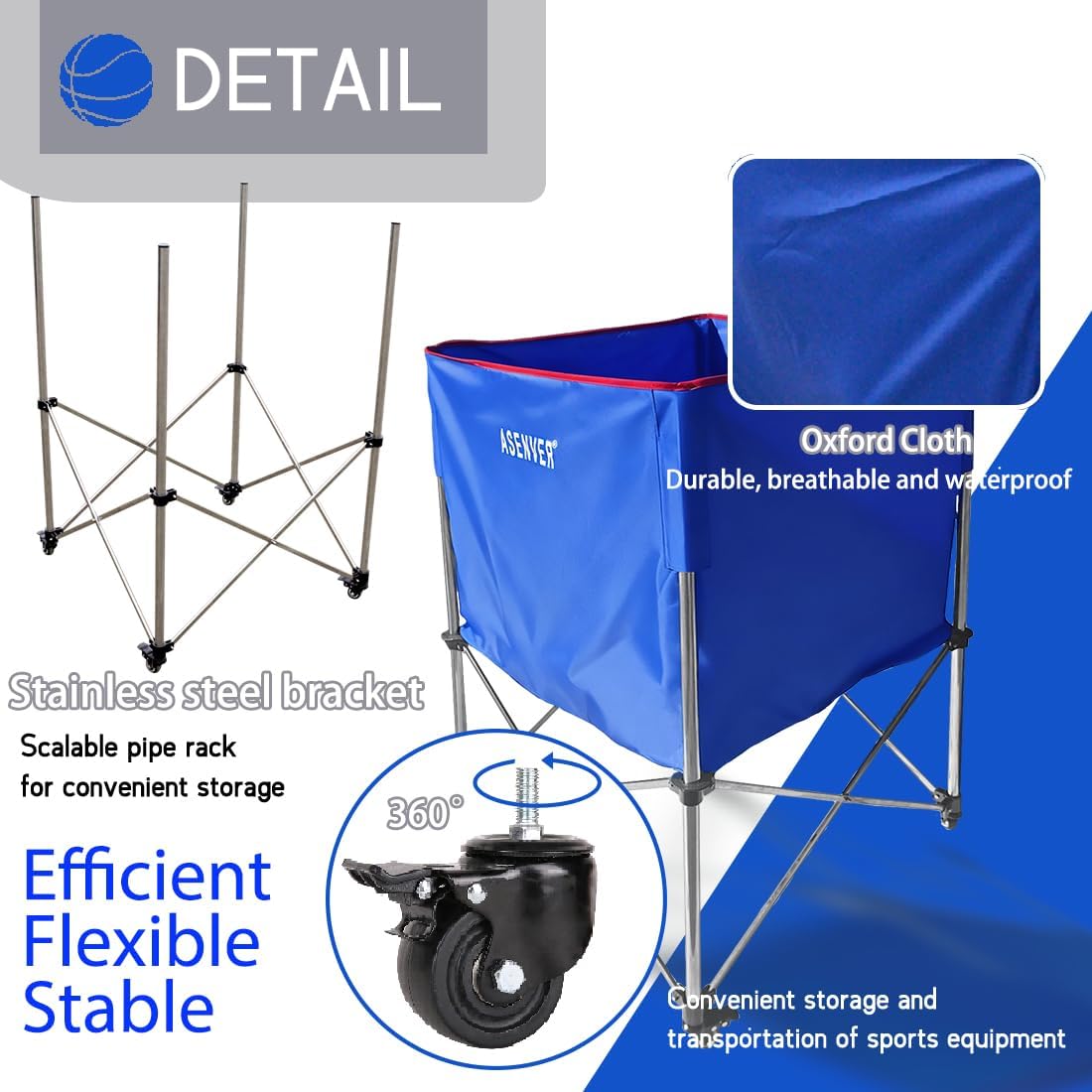 Large Capacity Basketball Collecting Cart Portable Volleyball Hopper Removabale Ball Storage Caddy with Lockable Wheels