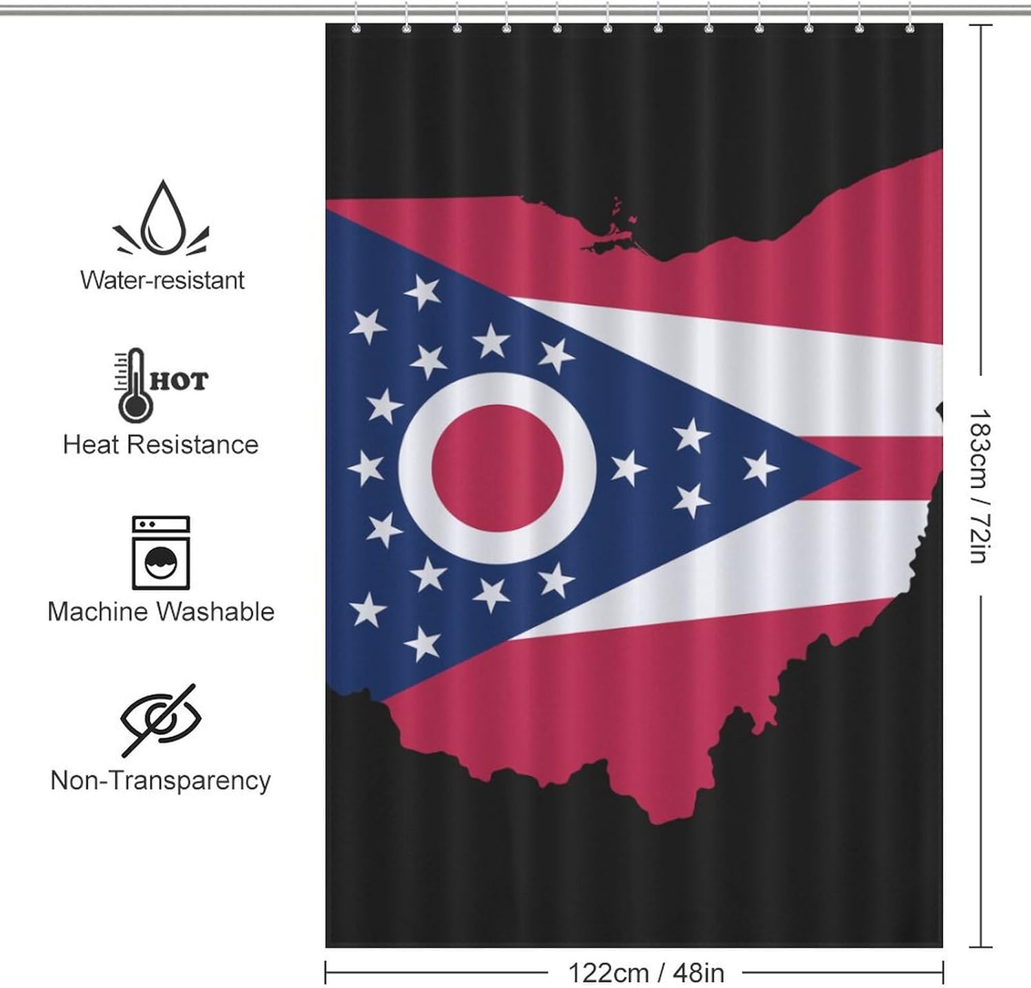 Flag Map of Ohio Funny Shower Curtains Washable Bath Curtain Liner with Hooks for Bathroom Bath Tubs