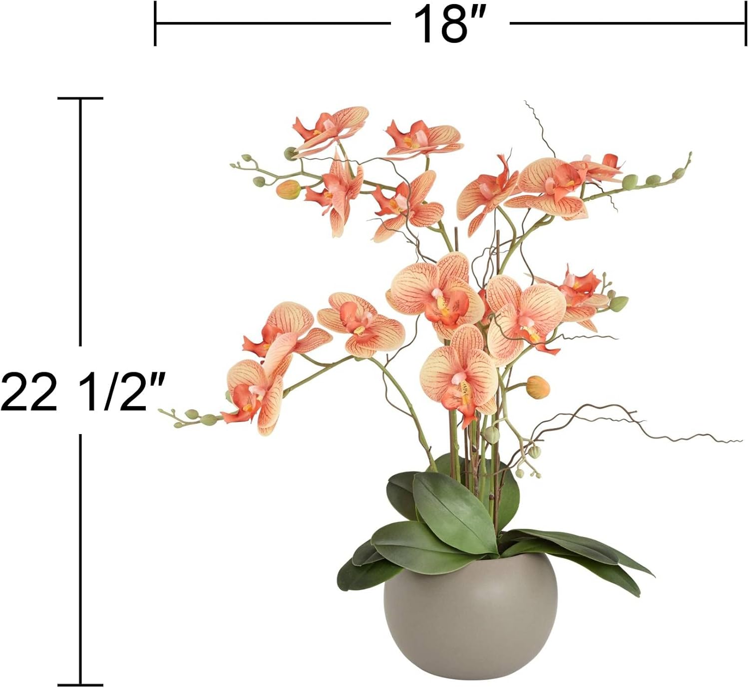 Studio 55D Orange Orchid Flower 22 1/2" High Faux Floral in Gray Ceramic Pot for Home Cottage Core Decor Table-Top Shelf Counter-Top Living Room Bedroom Bathroom Decoration Artificial Fabric Citrus