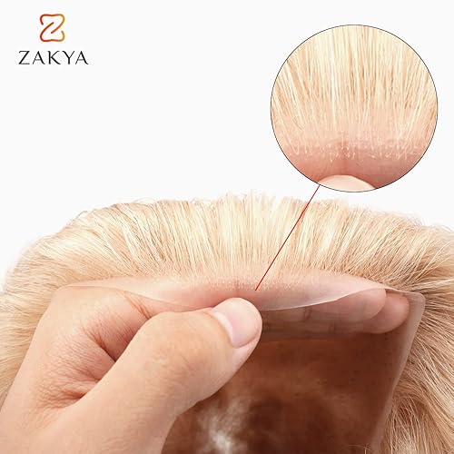 Miniatura 4 de Zakya Toupee - Sistema de cabello humano para hombres de 0.002in, piel fina, densidad media, para hombres, 100% cabello humano europeo, sistema de