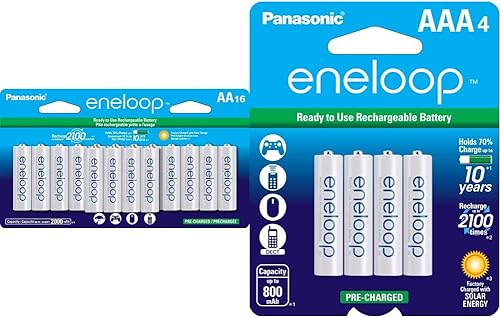 Eneloop Panasonic BK-3MCCA16FA Cycle Ni-MH Baterías recargables precargadas, paquete de 16 baterías y baterías recargables precargadas Panasonic