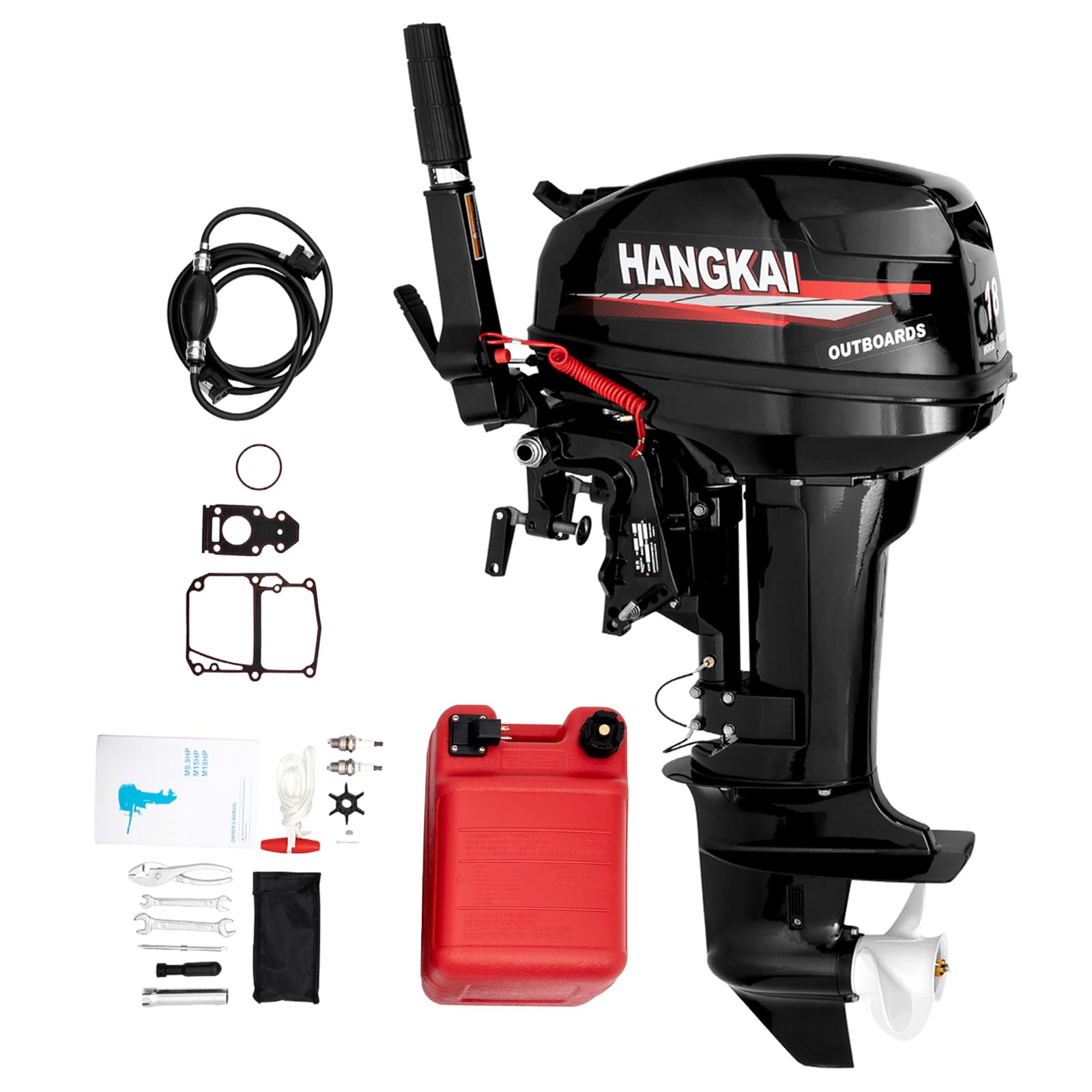 2 Stroke 18HP Heavy Duty Outboard Motor, Short Shaft Inflatable Boat Motor 246CC Outboard Boat Motors Electric Outboard Engine Fishing Sailing Boat CDI Ignition Water Cooling System