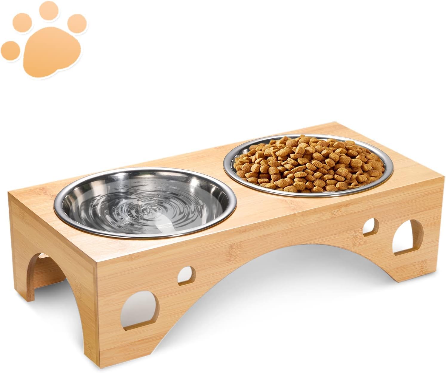 Comedero Perro Elevado, Comedero Alto Perro FoiiLiio con 2 Cuencos de Acero Inoxidable de 1100 ML, Platos para Perros con Soporte de Bambú