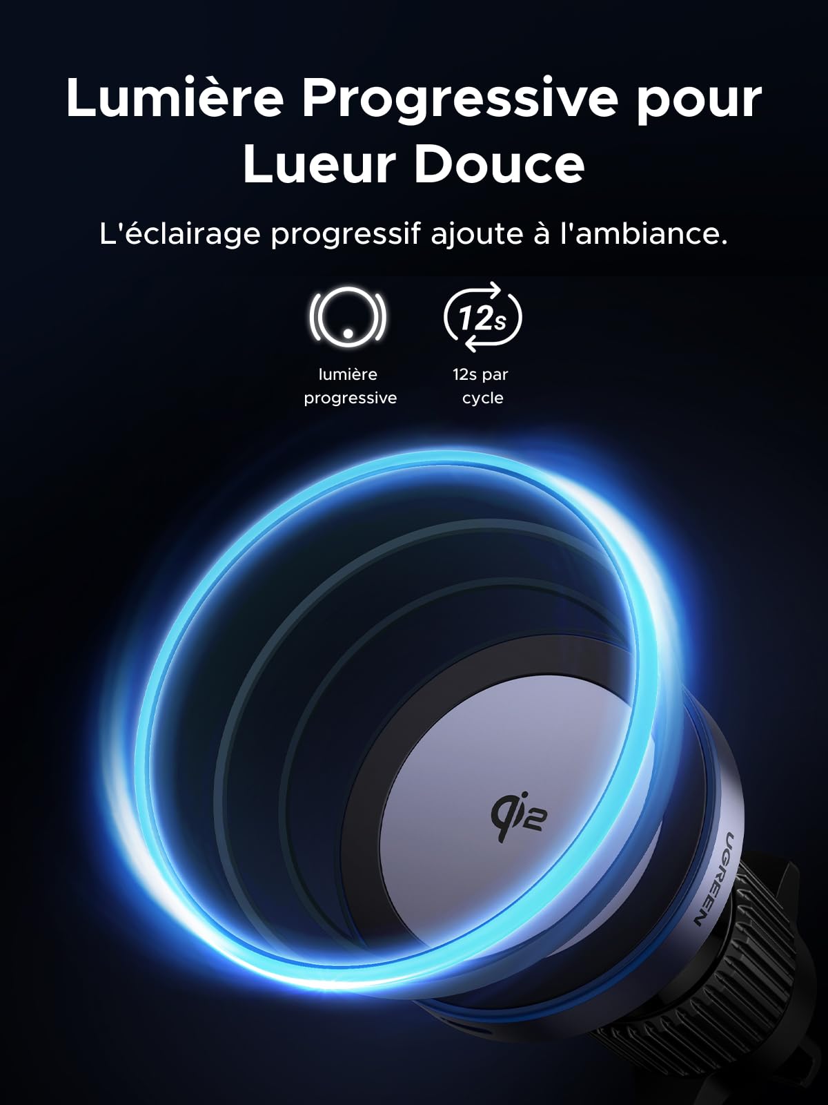 UGREEN MagFlow Qi2 15W Support Téléphone Voiture Induction Compatible avec MagSafe iPhone 17 16 15 14 13 12 Air Plus Pro Max Porte Smartphone Magnétique sans Fil Charge Rapide Grille Aération